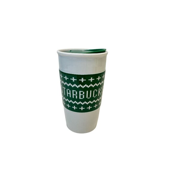 Starbucks Green Sleeve 2016 Holiday Ceramic Travel Mug Cup Tumbler 10 oz Rare - Picture 1 of 5